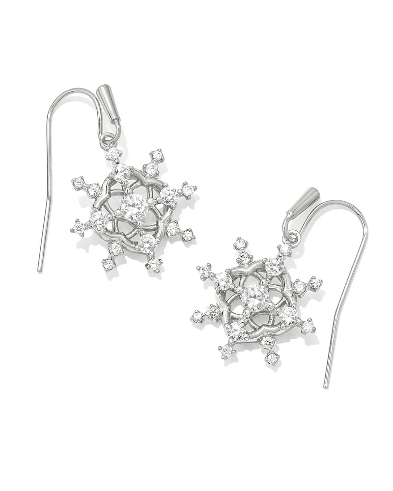 Snow Crystal Gold Drop Earrings White CZ