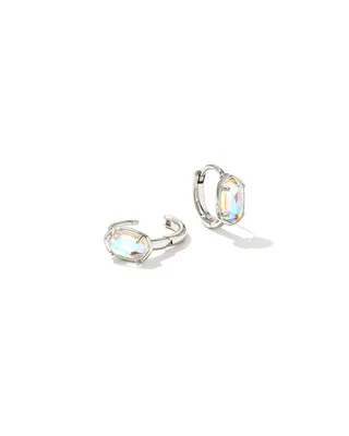 Emilie Silver Huggie Earrings in Dichroic Glass