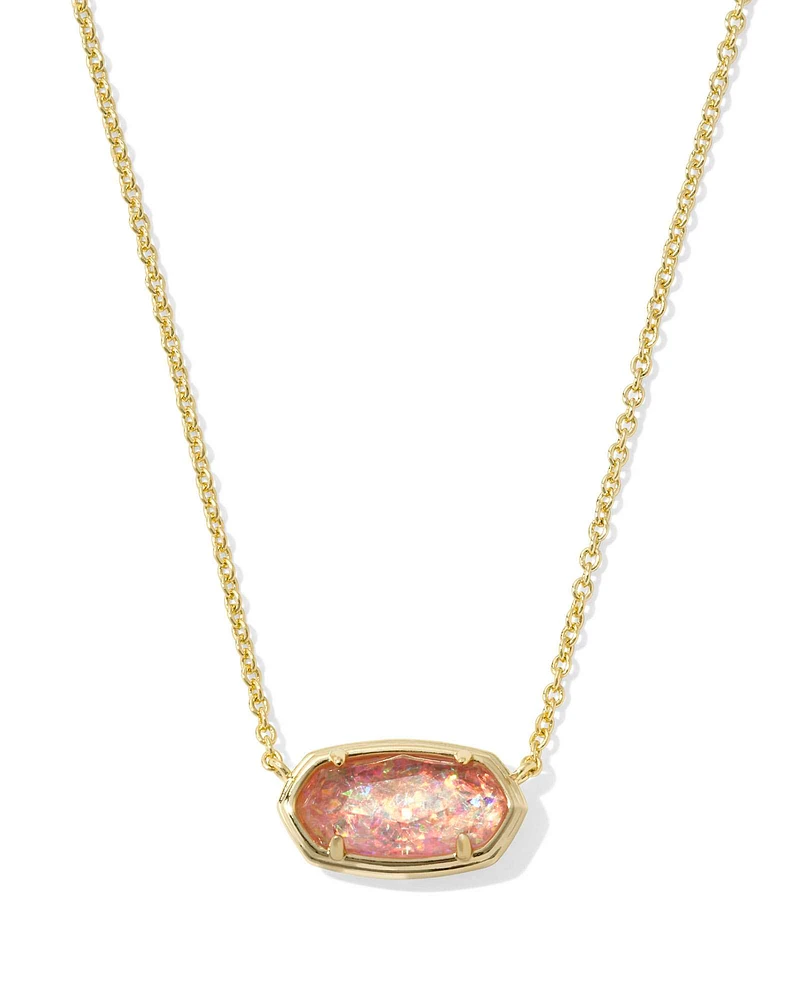 Elisa Gold 2024 Short Pendant Necklace in Light Pink Iridescent Glitter Glass