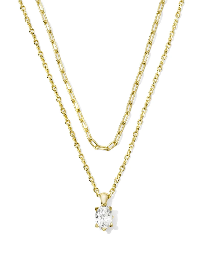 Cailin Gold Multi Strand Necklace White Crystal