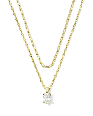 Cailin Gold Multi Strand Necklace White Crystal