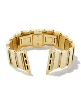 Leanor Gold Tone Stainless Steel Watch Band in Clear Crystal
