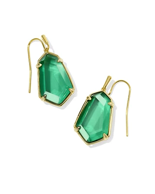 Alexandria Gold Drop Earrings in Green Glass