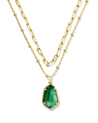 Alexandria Gold Satellite Multi Strand Necklace in Green Glass