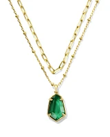 Alexandria Gold Satellite Multi Strand Necklace in Green Glass