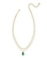 Alexandria Gold Satellite Multi Strand Necklace in Green Glass