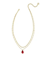 Alexandria Gold Satellite Multi Strand Necklace in Red Glass