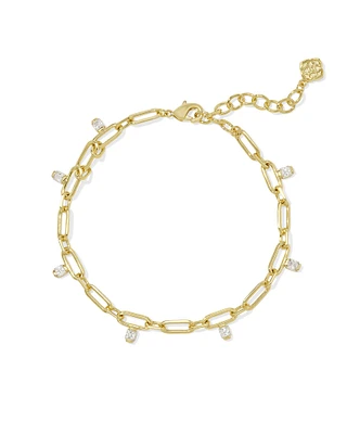 Cecelia Gold Crystal Chain Bracelet in White CZ