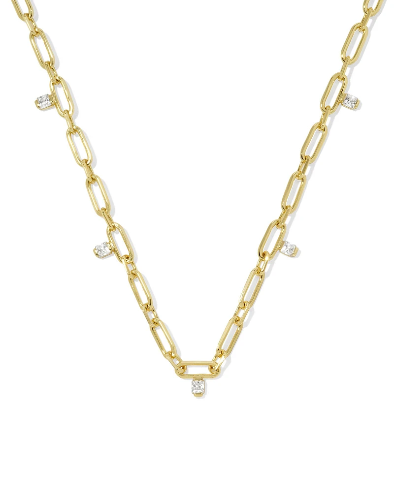 Cecelia Gold Crystal Chain Necklace White