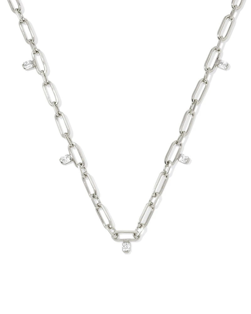 Cecelia Gold Crystal Chain Necklace White