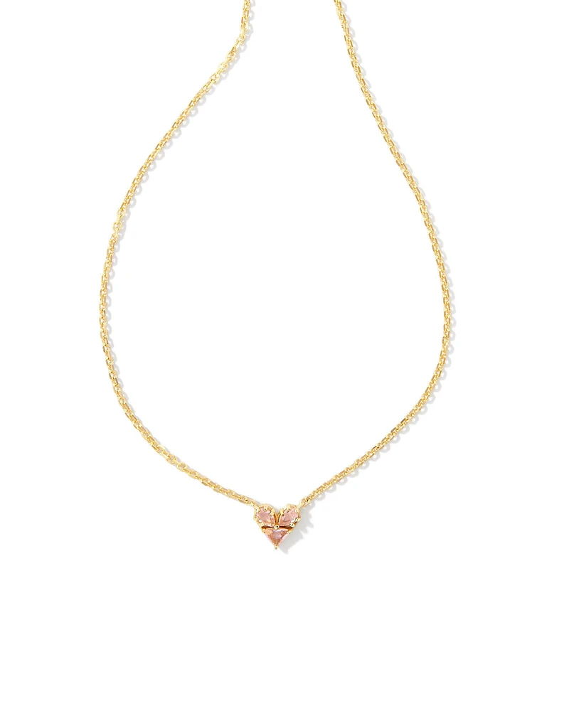 Katy Gold Heart Short Pendant Necklace White Crystal