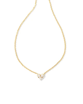 Katy Gold Heart Short Pendant Necklace in White CZ