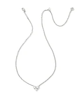 Katy Silver Heart Short Pendant Necklace in White Crystal