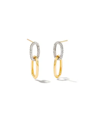 Elisa 14k Gold Interlocking Drop Earrings in White Diamond