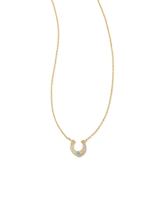 Noble 14k Gold Horseshoe Short Pendant Necklace in Turquoise