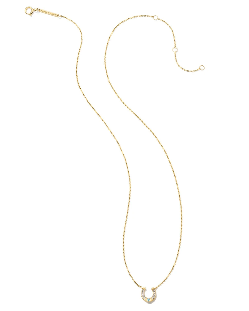 Noble 14k Gold Horseshoe Short Pendant Necklace in Turquoise