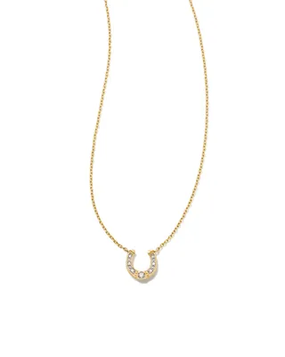 Noble 14k Yellow Gold Horseshoe Short Pendant Necklace in White Diamond