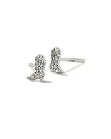 Tiny Cowboy Boot 14k Gold Stud Earrings White Diamond