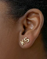 Crystal Letter K Gold Single Stud Earring in White Crystal