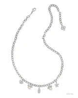 Disney | Kendra Scott Silver Mickey Mouse and Minnie Mouse Charm Necklace in Iridescent White Mix