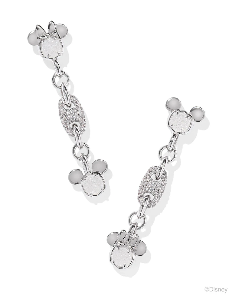 Disney | Kendra Scott Silver Mickey Mouse and Minnie Mouse Crystal Linear Earrings in Iridescent White Mix