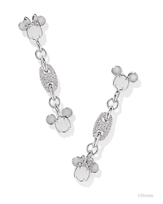 Disney | Kendra Scott Silver Mickey Mouse and Minnie Mouse Crystal Linear Earrings in Iridescent White Mix