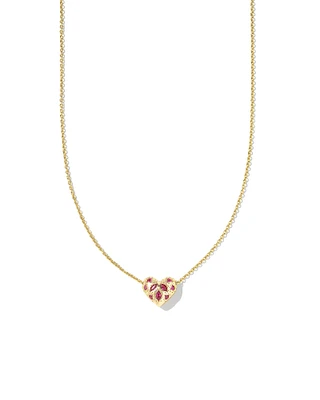 Holland Gold Heart Short Pendant Necklace Pink Crystal