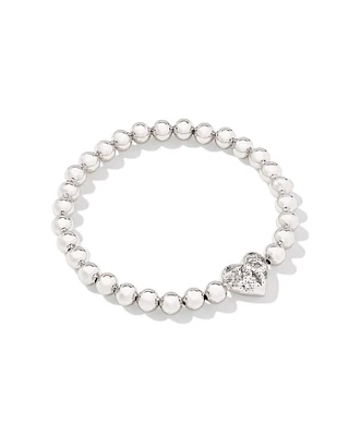 Holland Silver Heart Stretch Bracelet in White Crystal