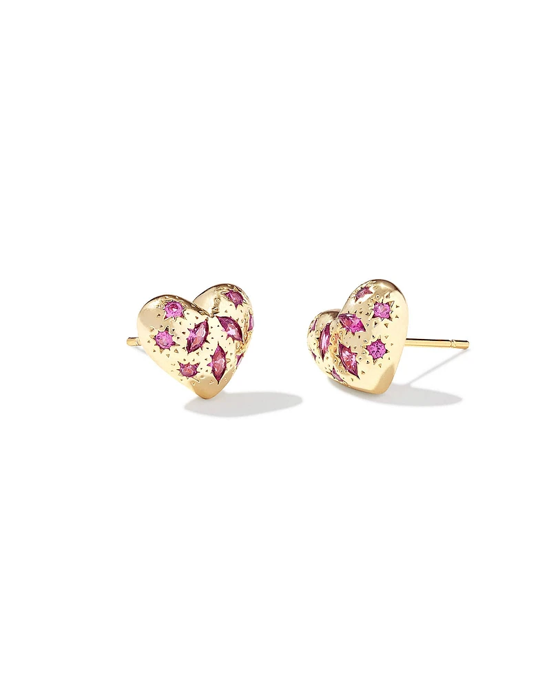 Holland Gold Heart Stud Earrings White Crystal