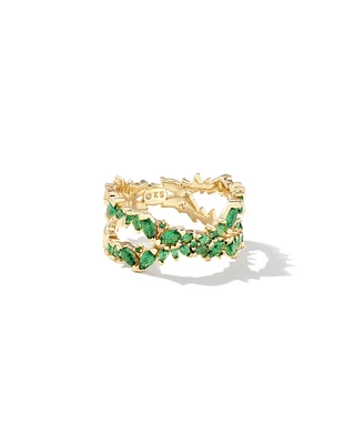 Rosalie Gold Double Band Ring White Crystal