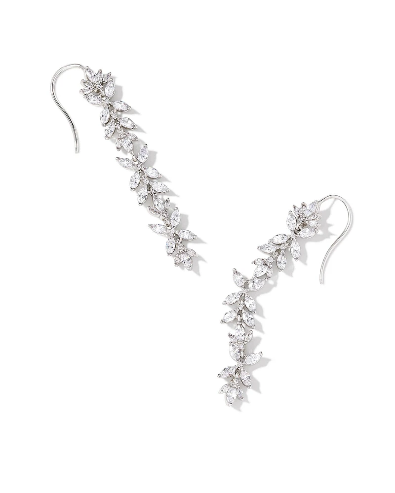 Rosalie Silver Linear Earrings in White Crystal