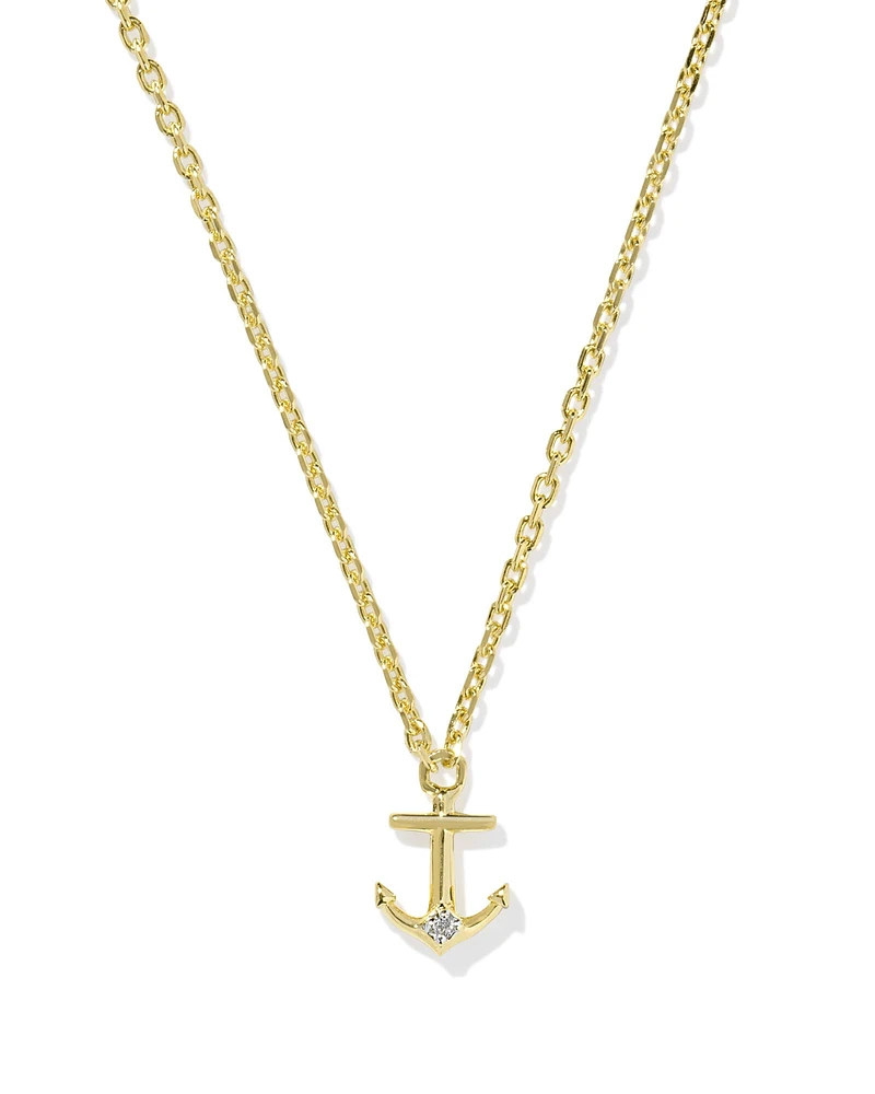 Tiny Anchor 18k Gold Vermeil Pendant Necklace in White Topaz