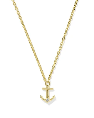 Tiny Anchor 18k Gold Vermeil Pendant Necklace in White Topaz