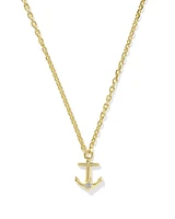 Tiny Anchor 18k Gold Vermeil Pendant Necklace in White Topaz