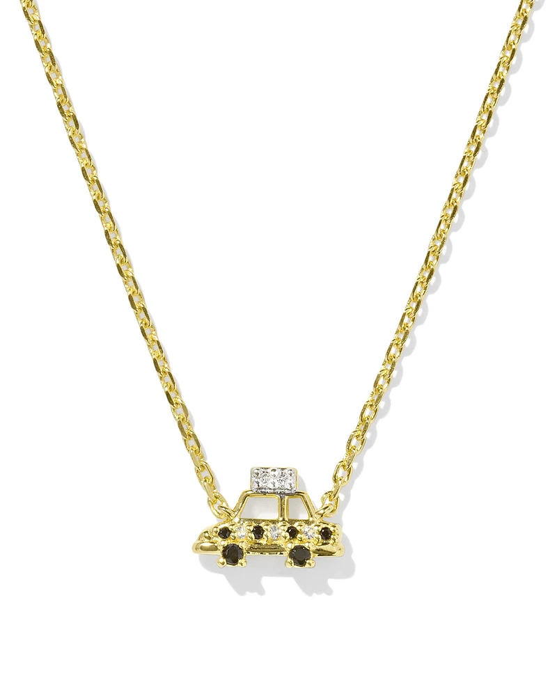 Tiny Taxi 18k Gold Vermeil Pendant Necklace in Black Spinel and White Topaz