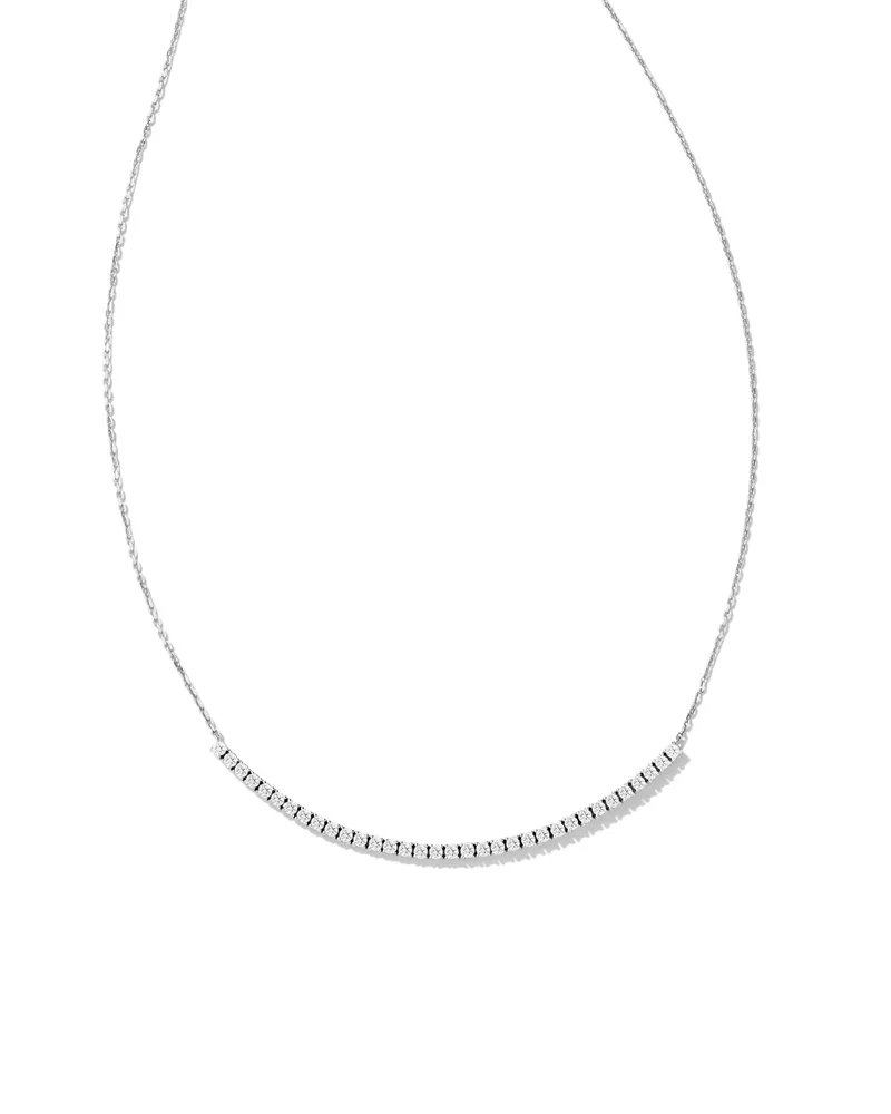 Tennis 14k White Gold Bar Necklace in White Diamond