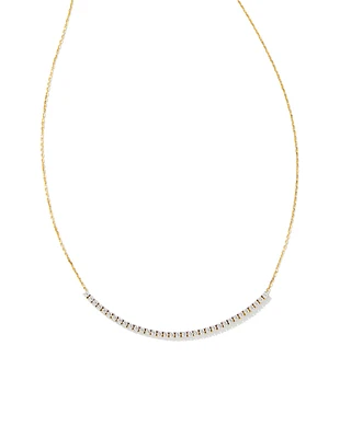 0.54 ct Tennis 14k Yellow Gold Bar Necklace in White Diamond