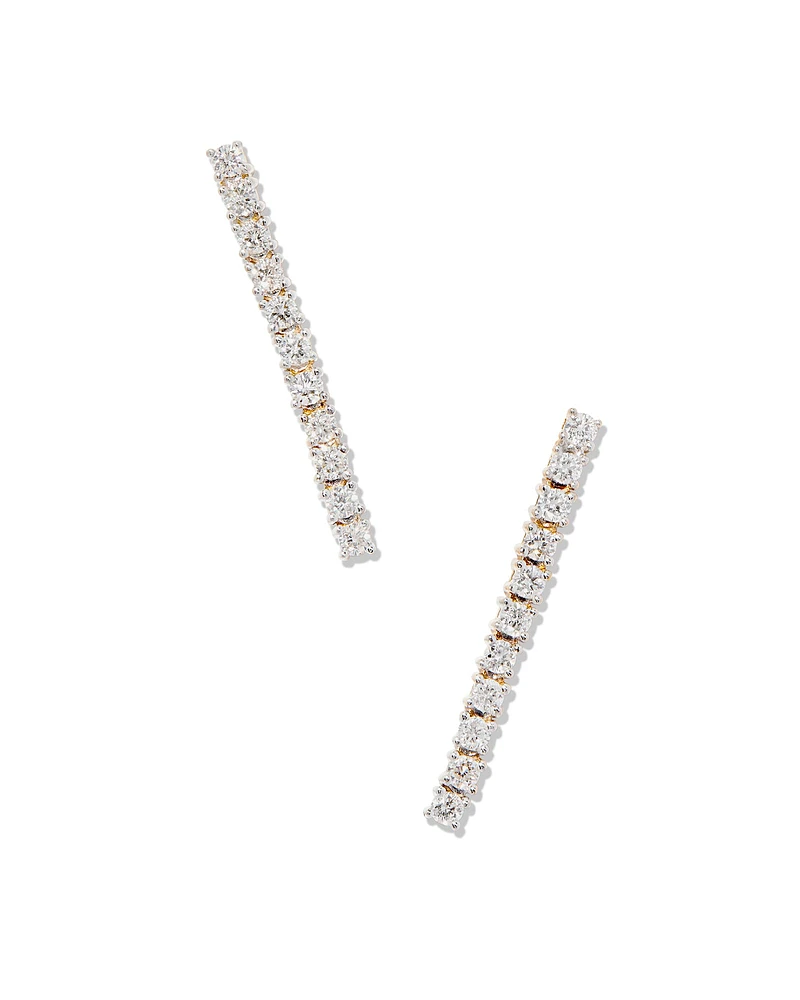 Tennis 14k Yellow Gold Linear Earrings in White Diamond