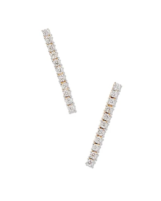 Tennis 14k Yellow Gold Linear Earrings in White Diamond