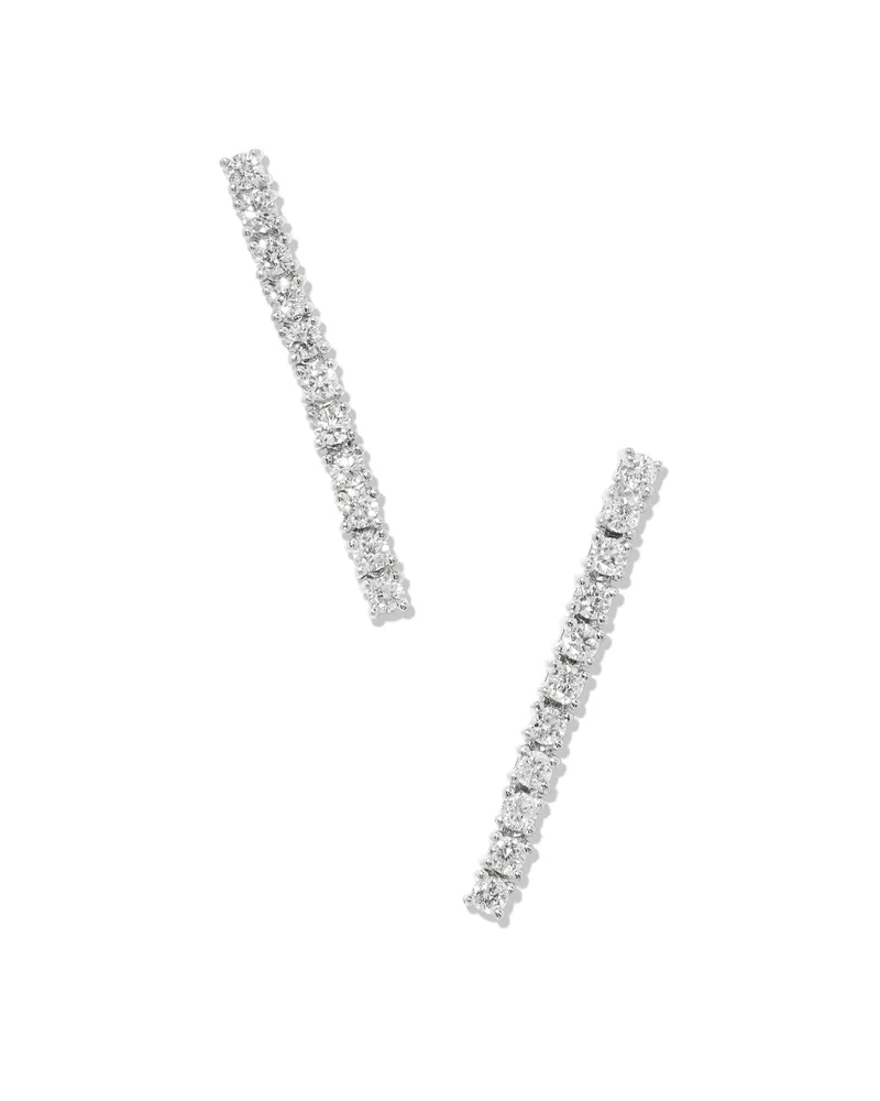 Tennis 14k White Gold Linear Earrings in White Diamond