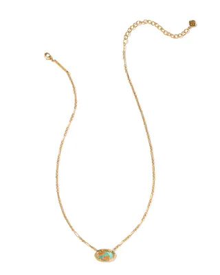Elisa Vintage Gold Etch Frame Short Pendant Necklace in Bronze Veined Turquoise Magnesite Red Oyster