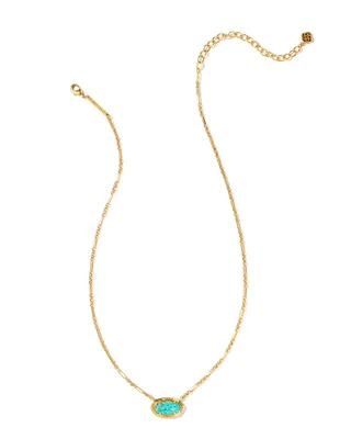 Elisa Vintage Gold Etch Frame Short Pendant Necklace in Variegated Turquoise Magnesite