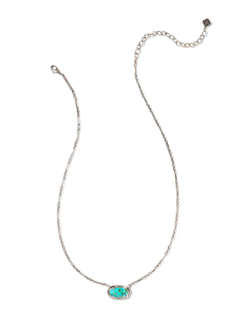 Elisa Vintage Silver Etch Frame Short Pendant Necklace in Variegated Turquoise Magnesite