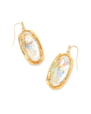 Elle Vintage Gold Etch Frame Drop Earrings in Iridescent Abalone