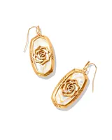 Elle Vintage Gold Etch Frame Drop Earrings in Iridescent Abalone