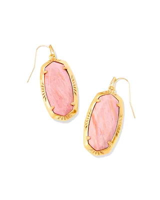 Elle Vintage Gold Etch Frame Drop Earrings in Blush Pink Quartzite