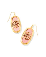 Elle Vintage Gold Etch Frame Drop Earrings in Blush Pink Quartzite