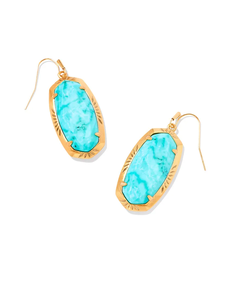 Elle Vintage Gold Etch Frame Drop Earrings in Variegated Turquoise Magnesite