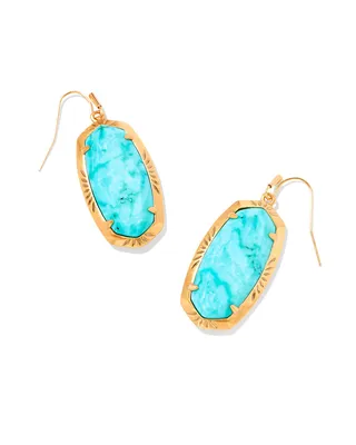 Elle Vintage Gold Etch Frame Drop Earrings in Variegated Turquoise Magnesite