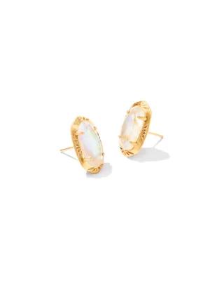 Ellie Vintage Gold Etch Frame Stud Earrings in Iridescent Abalone